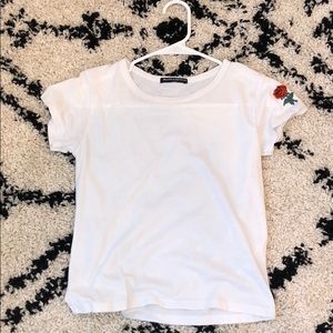 brandy melville white tee with embroidered rose